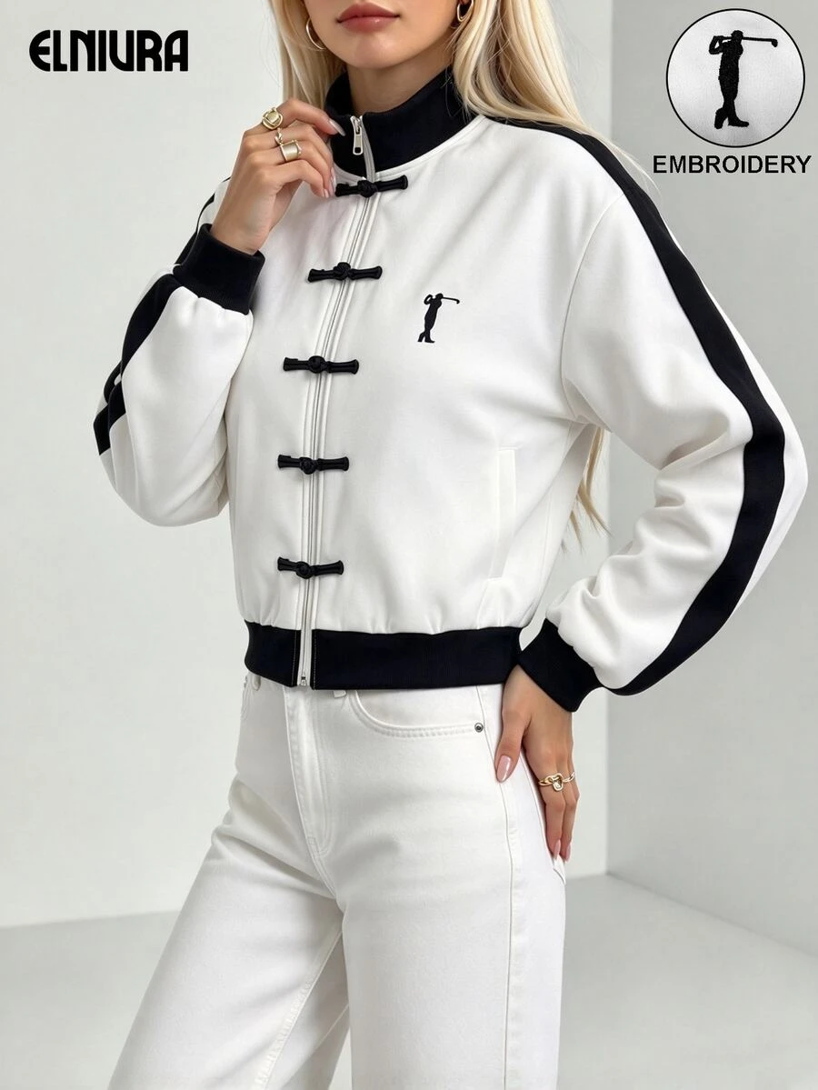 Elnivra Women's Colorblock Casual Daily Long Sleeve Sports Jacket - Multicolor - View 1