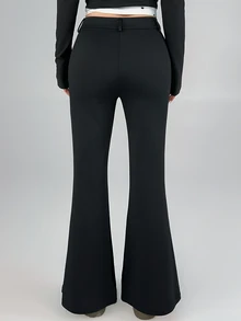 DAZY Women's Black High-Cinched Waist Flare Leggings, Casual Commute Sports Leggings For Spring And Autumn - Black - View 2