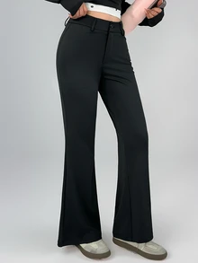 DAZY Women's Black High-Cinched Waist Flare Leggings, Casual Commute Sports Leggings For Spring And Autumn - Black - View 3