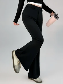 DAZY Women's Black High-Cinched Waist Flare Leggings, Casual Commute Sports Leggings For Spring And Autumn - Black - View 6