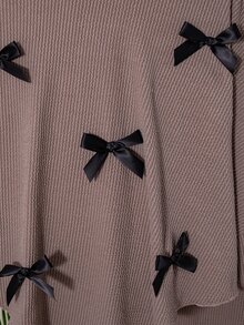 SHEIN 青少年女孩兩件式休閒套裝，不對稱高領長袖上衣與休閒喇叭長褲，適合春夏秋冬與日常外出 - 棕色 - 查看 6