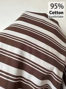 Aloruh Women's Brown Striped Asymmetrical Shoulder Short Sleeve Fitted Casual T-Shirt, Early Autumn - Brown - View 9