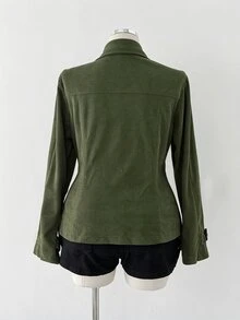 Sunspun Plus Size Autumn Long Sleeve Army Green Corduroy Vintage Slim Fit Jacket - Army Green - View 2