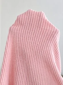 SHEIN Maternity Solid Color Versatile Ribbed Crew Neck Dress - Pink - View 7
