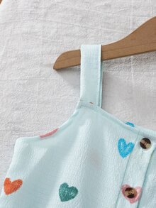 SHEIN 歐美風少女夏季愛心印花細肩帶上衣 + 寬腿長褲 2件套，紋理泡泡布料，7歲生日 - 藍色 - 查看 6