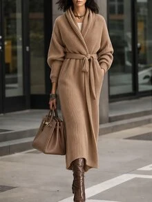 Balvessa Women's Solid Color Casual Versatile Daily Wear Cardigan - Camel - View 4