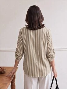 Yumoku 秋季女款上衣萬聖節女裝襯衫衫 外出辦公茶會休閒上衣 白色與棕色 - 咖啡棕 - 查看 2