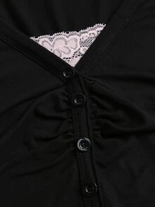 Sweetra Women's Elegant High-End Fashion Versatile Commute & Pink Lace Trim With Black Long Sleeve Pants Two Pieces Set - Black - View 7