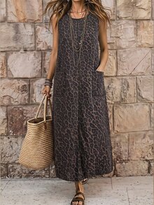 SHEIN 大尺碼女款豹紋口袋休閒日常夏季牛仔洋裝 - 彩色 - 查看 1