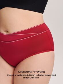 LUVLETTE Plus 3-Pack Cotton High Waist Briefs Women Underwear Panties Set-Red - Multicolor - View 2