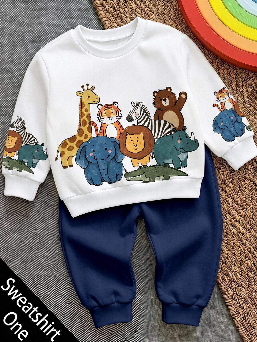 Casual rundhalsad sweatshirt för spädbarn och småbarn med tecknat mönster, lämplig för höst/vinter - Multifärgad - Visa 1