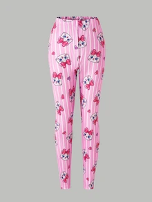 SHEIN Sparklyn Tween Girls Pink Magical Kitty Graphic Long Sleeve Sweatshirt & Striped Pants Set Fall Style - Pink - View 6
