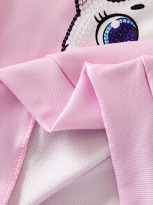SHEIN Sparklyn Tween Girls Pink Magical Kitty Graphic Long Sleeve Sweatshirt & Striped Pants Set Fall Style - Pink - View 7