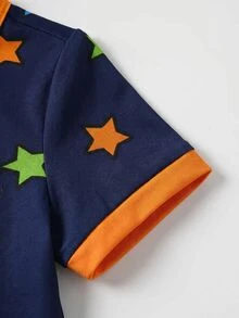 Nick 90s | SHEIN Baju Terusan Bayi Laki-Laki Motif Kartun Leher Bulat Lengan Pendek - Navy Blue - View 4