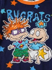 Nick 90s | SHEIN Baju Terusan Bayi Laki-Laki Motif Kartun Leher Bulat Lengan Pendek - Navy Blue - View 5