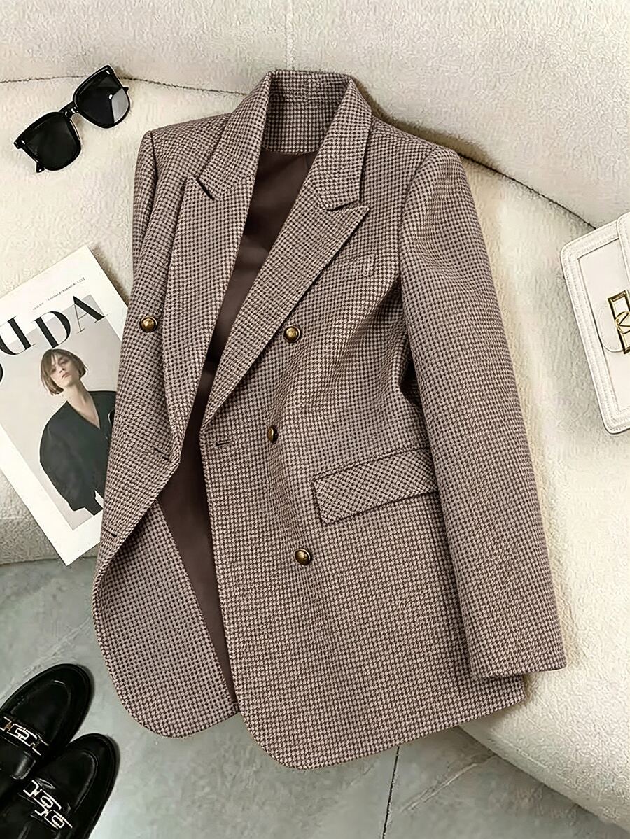Franclia Premium 3D 2025 New Autumn/Winter Women's Blazer With Unique Collar Design, Minimalist Elegant Cinched Waist, Fashionable Dark Coffee Color, Suitable For Daily Commute - Brown - View 1