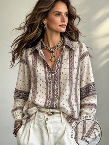 Glimmora 休閒百搭女款花卉印花鈕扣上衣 - 彩色 - 查看 1