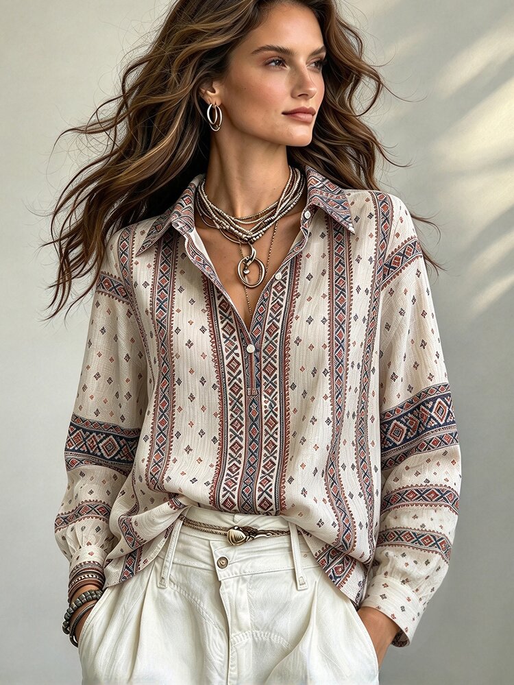 Glimmora Casual Versatile Women's Floral Print Button-Up Top - Multicolor - View 3