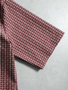 SUMWON Checked Boxy Short Sleeve Shirt With Metal Toggle Clasp Closures Point Collar Grid Pattern Button-Front Summer Holiday Top - Burgundy - View 5
