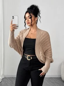 Elenzga Elegant Casual Fashion Rhombus Pattern Cape Cardigan, Plus Size Autumn Formal Office Khaki - Khaki - View 5