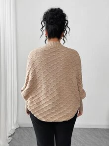 Elenzga Elegant Casual Fashion Rhombus Pattern Cape Cardigan, Plus Size Autumn Formal Office Khaki - Khaki - View 2