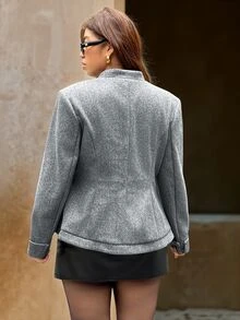 Vionelle Plus Size Women's Grey Wool Fabric Button Design Waist-Cinching Slimming Elegant Casual Noble Lady Commute Evening Office Daily Shopping Fall Overcoat - Light Grey - View 2