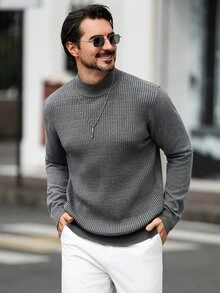 Marcello Vane 男士街頭風百搭羅紋長袖針織衫 - 彩色 - 查看 3