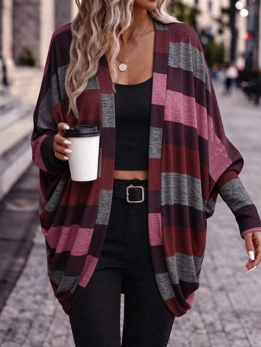SHEIN Frenchy Plus Size Women's Colorblock Casual Daily Long Sleeve Jacket - Multicolor - View 1