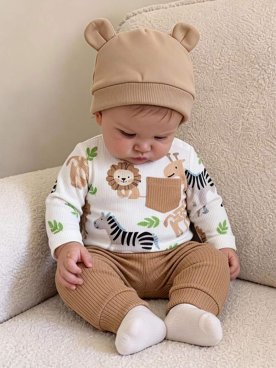 SHEIN Newborn Girl 2Pcs: Ruffle Shoulder Rabbit Bubble Romper + Bow Headband, Soft Breathable For Photoshoot & Daily Wear