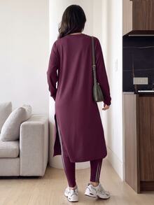 Solavon Women's Letter Print Long Sleeve Top And Leggings Casual Daily Sports Set - Burgundy - View 3