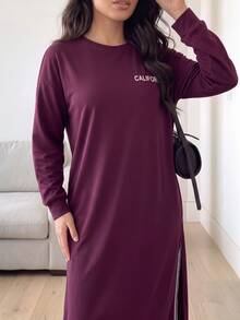 Solavon Women's Letter Print Long Sleeve Top And Leggings Casual Daily Sports Set - Burgundy - View 9