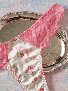 Elorette Women's Lace Patchwork Spaghetti Strap Bra And Triangle Panty Sexy Lingerie Set - Pink - View 9