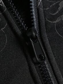 ROMWE MEN Goth 男士翅膀印花圖案雙層寬鬆連帽衛衣 - 黑色 - 查看 4