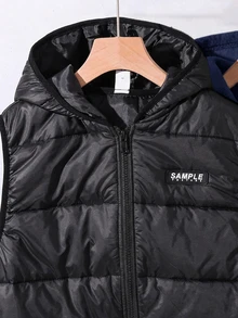 SHEIN 3件組兒童青少年男孩休閒日常百搭舒適拼接對比色連帽寬鬆長袖衛衣、慢跑褲與加厚連帽梭織背心外套套裝 - 藏蓝色 - 查看 4