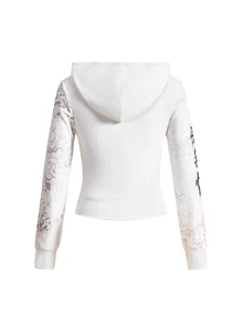 ROMWE J-Fashion Y2K次文化新中式風格藝伎虎玫瑰印花修身連帽衛衣女款 - 白色 - 查看 3
