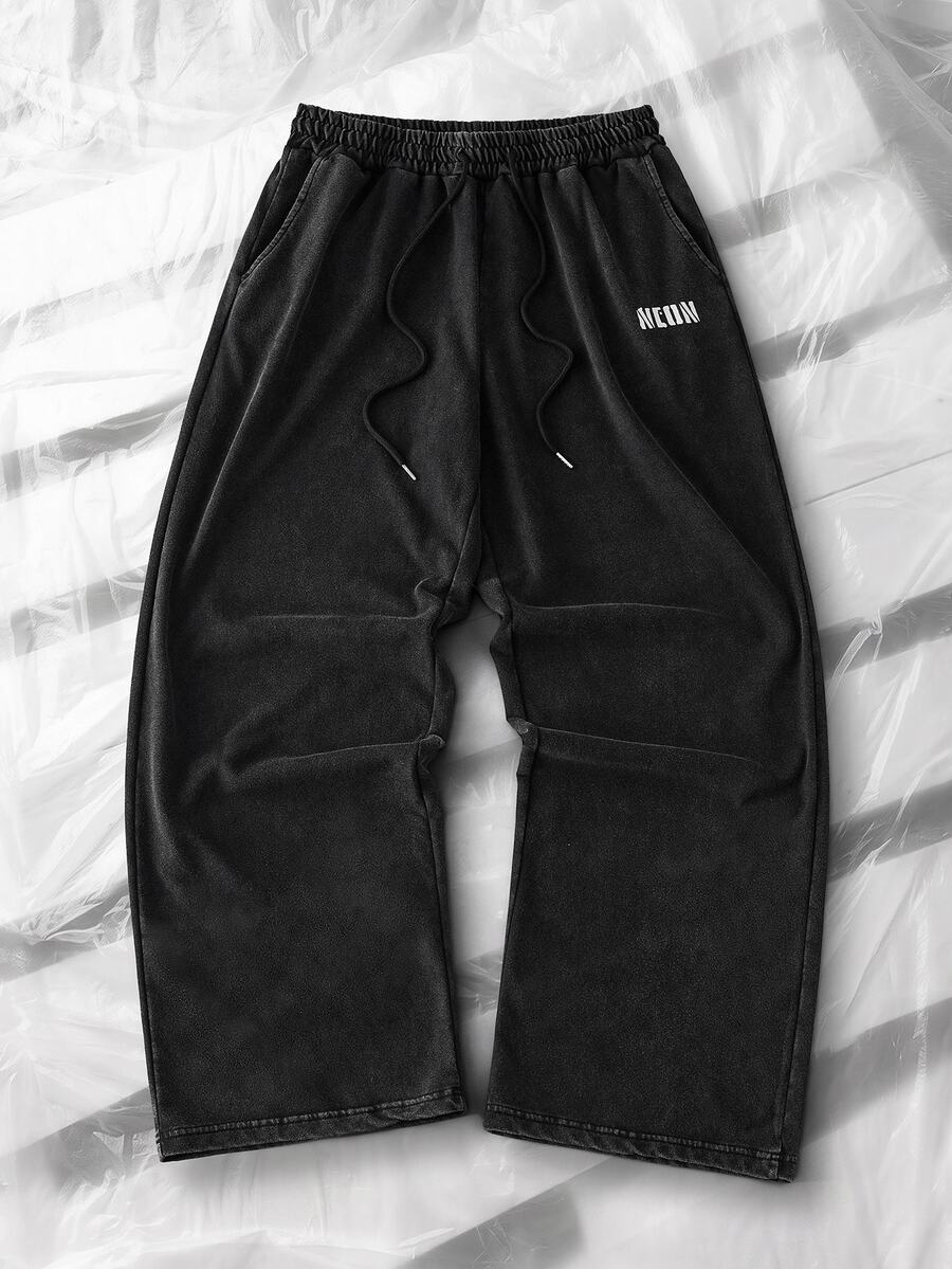 NEON BLANC Men's Casual Loose Long Pants, Spring/Autumn/Summer, Standard Size, Embroidered Black Acid Wash Halloween Christmas Winter Party Autumn - Dark Grey - View 1