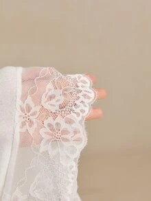 Poéselle 女款純色對比蕾絲長袖抓皺修身時尚上衣 外出穿搭 白色 秋季 浪漫優雅 - 白色 - 查看 8