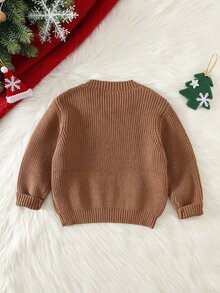 SHEIN 小男孩卡通熊兒童圖案圓領長袖套頭秋季毛衣，百搭舒適 - 彩色 - 查看 2