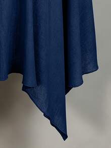 SHEIN Women's Autumn Beach Vacation Vacation Solid Color Loose Shawl Top Navy Blue Casual Boho - Navy Blue - View 8