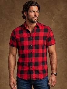 DREXORIN Men's Plaid Print Short Sleeve Shirt (Asymmetrical Cut) - Multicolor - View 4