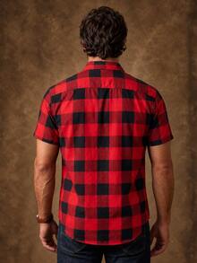DREXORIN Men's Plaid Print Short Sleeve Shirt (Asymmetrical Cut) - Multicolor - View 2