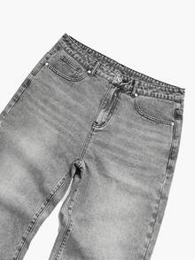 RivetRise Men's American Casual Commute Small Design Cement Gray Washed Loose Straight Wide Leg Pants - Grey - View 4
