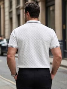 Manfinity Mode Plus Size Men's Striped Short Sleeve Casual Business Polo Shirt, Formal - White - View 2