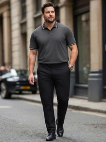 Manfinity Mode Men's Plus Size Striped Short Sleeve Polo Shirt, Golf Collar Shirt, Formal - Grey - View 3