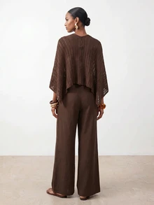 Zivah New Summer/ Autumn Hot-Selling Casual Elegant Commuting Vacation Loose Dark Brown Crochet Irregula Brunch - Brown - View 2