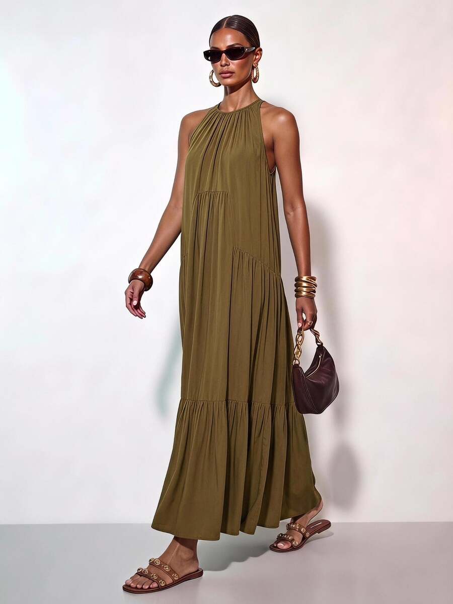 Zivah 2026 Summer New Arrival Bohemian Style Casual Modest Elegant Olive Green Sleeveless Loose Maxi Dress Vacation - Mustard Yellow - View 1