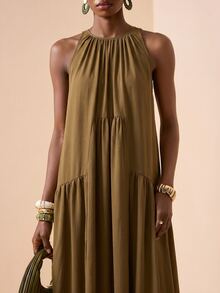 Zivah 2026 Summer New Arrival Bohemian Style Casual Modest Elegant Olive Green Sleeveless Loose Maxi Dress Vacation - Mustard Yellow - View 4