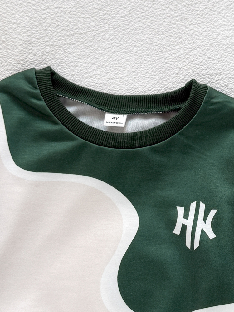 SHEIN Casual långärmad sweatshirt för ung pojke med bokstavsgrafik och patchwork, för dagligt bruk - Grön - Visa 4