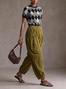 Zivah Women's Vacation Pocket Pleated Loose Cuffed Long Pants For Commuting And Travel - Army Green - View 8