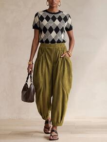 Zivah Women's Vacation Pocket Pleated Loose Cuffed Long Pants For Commuting And Travel - Army Green - View 7